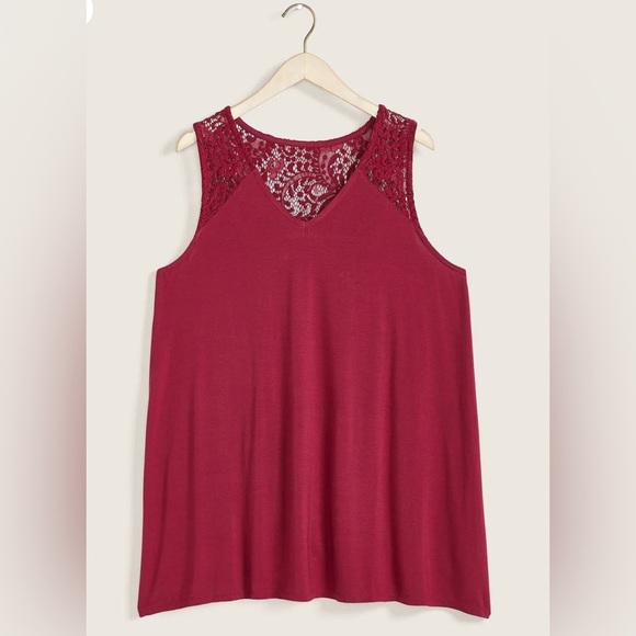 PENNINGTONS PLUS 2X In Every Story A-Line Tank Top Lace Yoke in Rumba Re… - Picture 1 of 14
